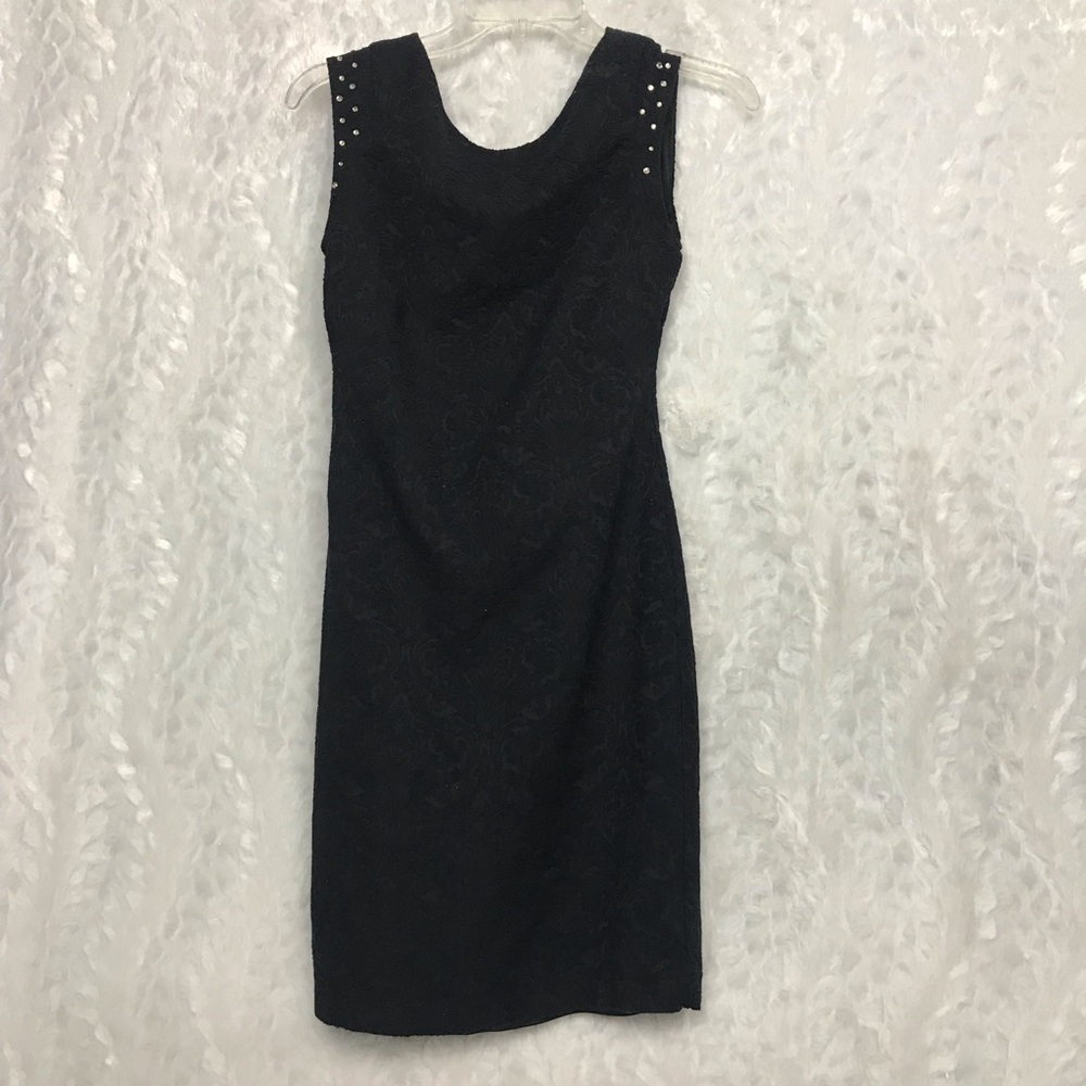 Zara Black Jacquard Dress Large Jeweled Sleeves